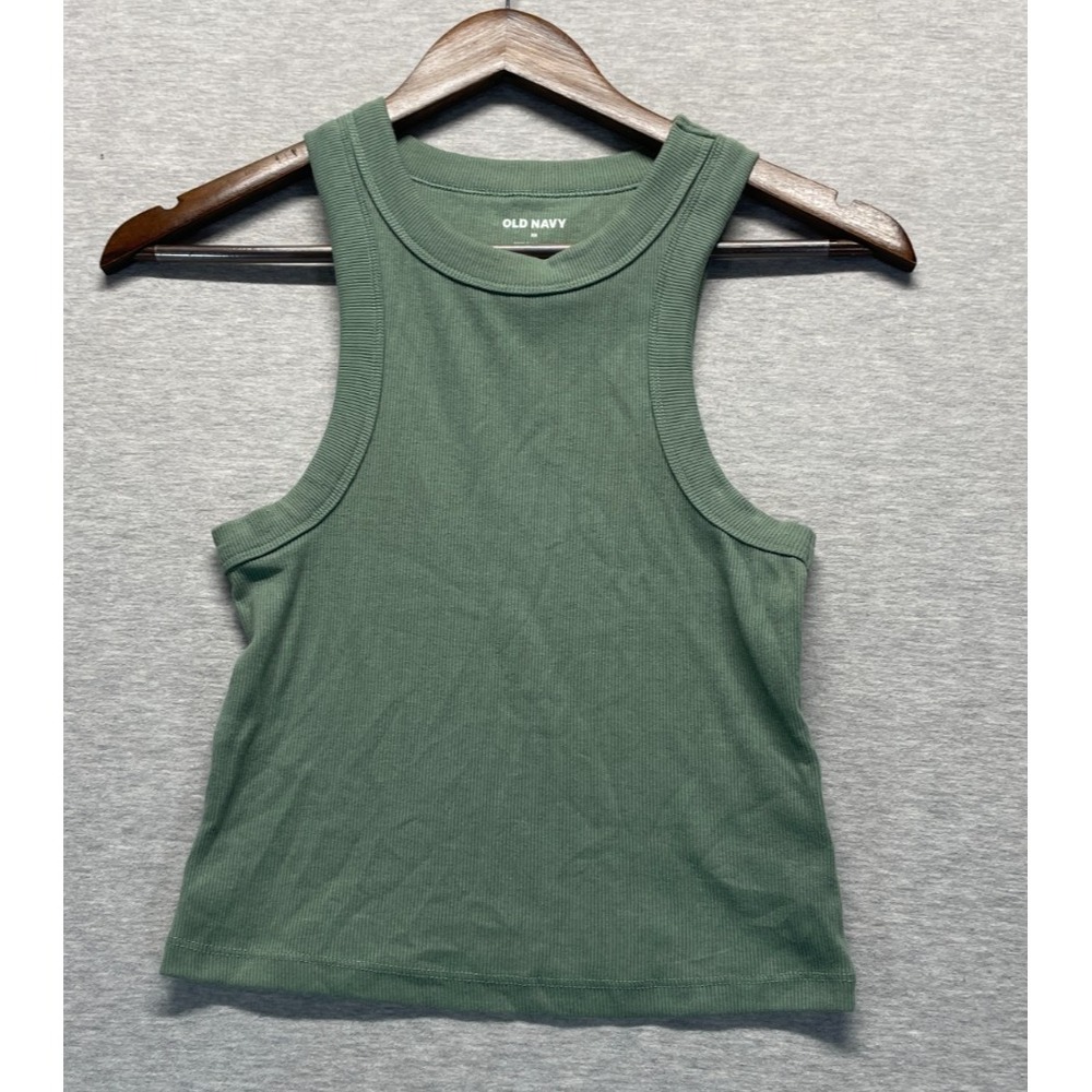 Old Navy Tank Top Womens XS Sage Green Cotton Ribbed Knit Stretch Crew Neck